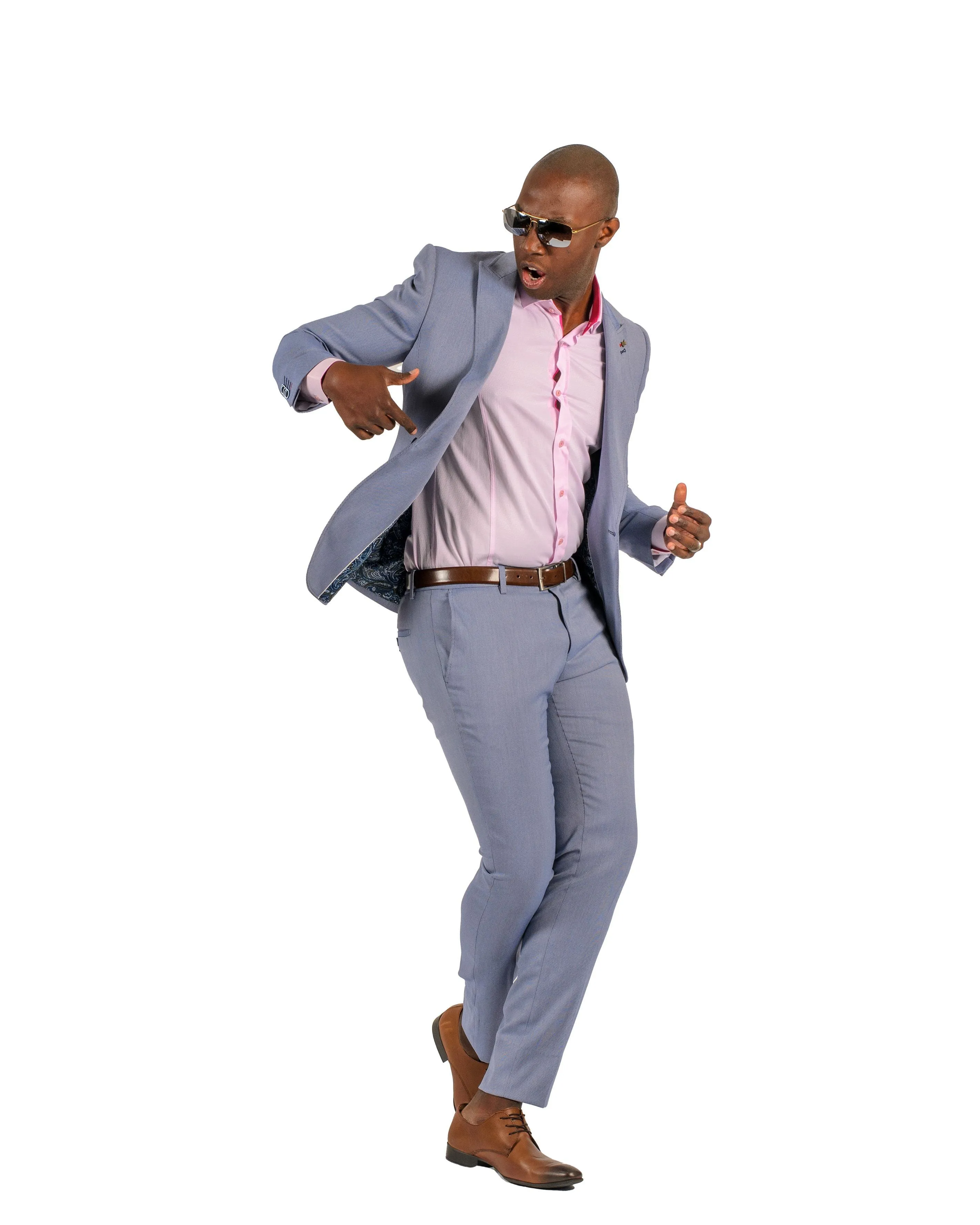 Giovanni Testi 1 Button Peak Lapel Stretch Travel Suit GTRVL1P-4775 Birdseye BLUE/RED